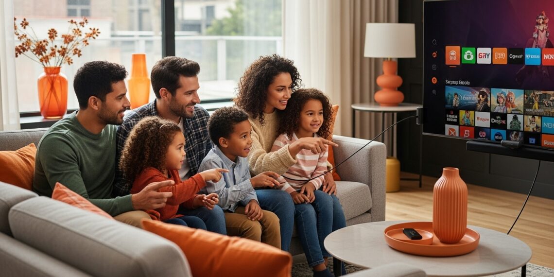 Firestick streaming apps, living room, family interaction